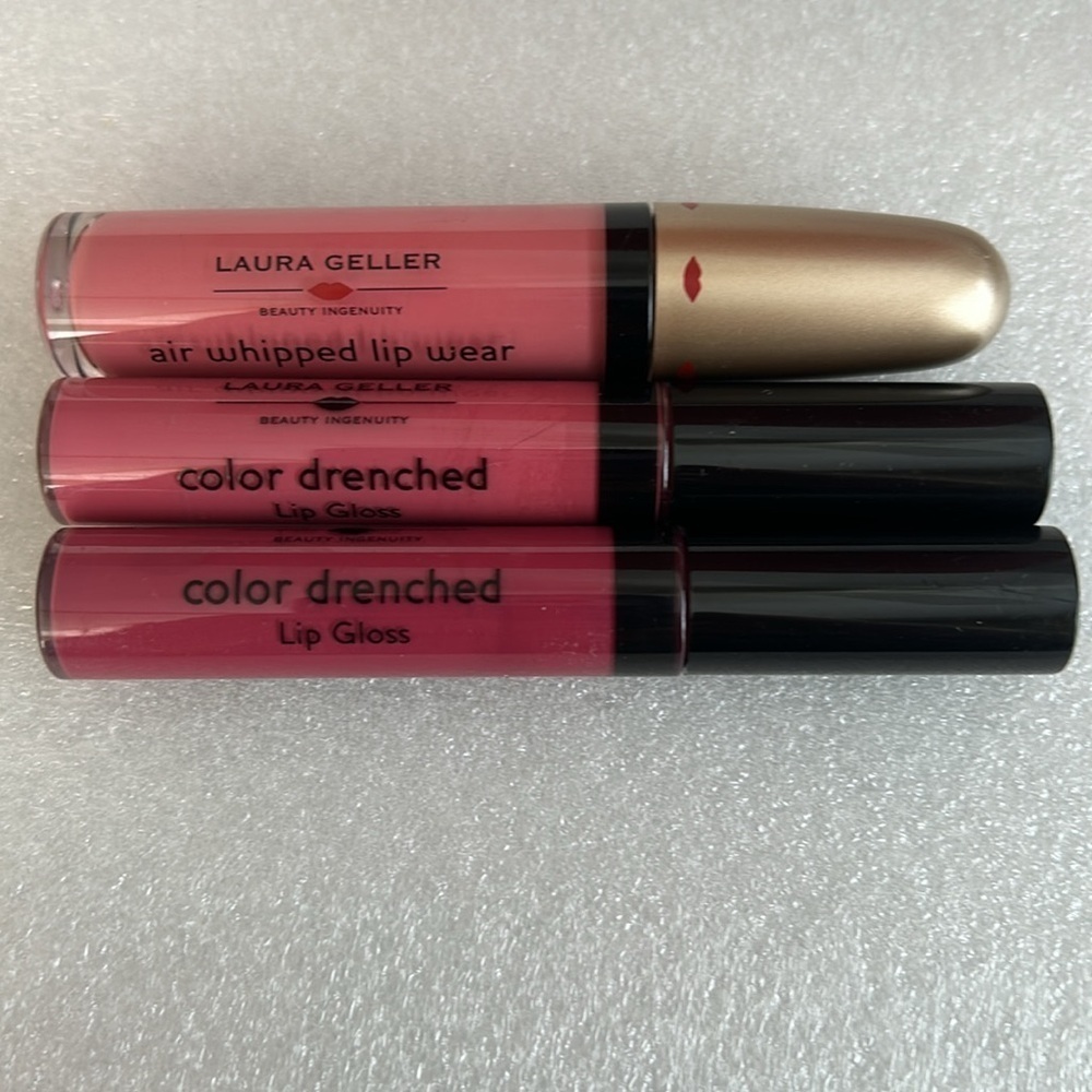 LOT OF 3 Laura Geller Lip Gloss / Perked up Pink Raspberry Roast / Sorbet Mousse